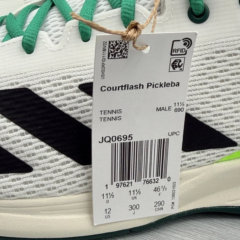 Adidas Men's 12 Pickleball  Shoes White Green Courtflash Tennis HC JQ0695
